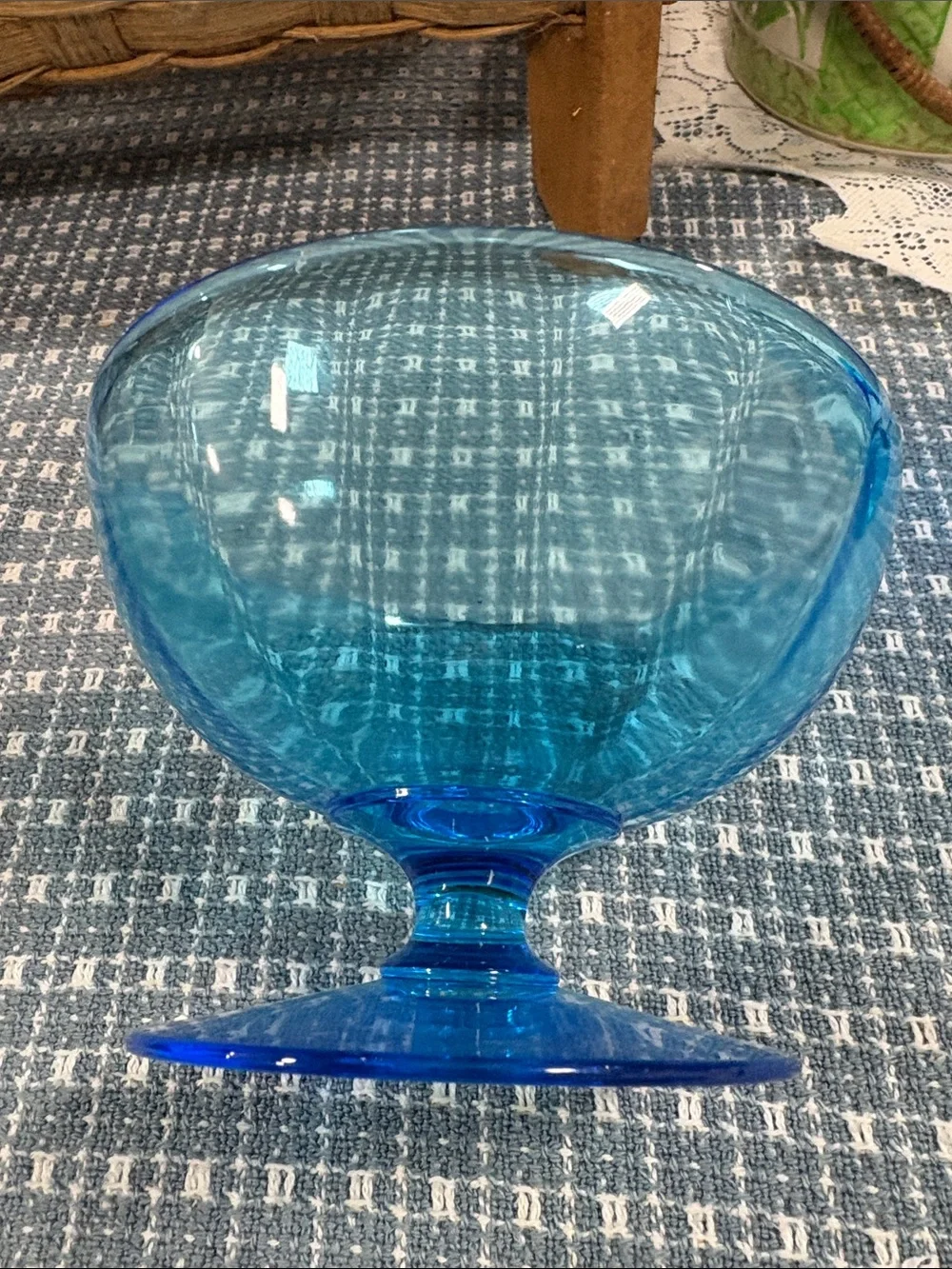 Blue Glass Pedestal Dessert Bowl